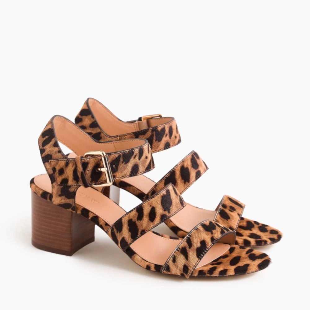 NWT J CREW LEATHER PONY HAIR LEOPARD
3 STRAP SANDALS 🐆